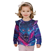 Toddler Baby Girl Sweatshirt Ruffle Shoulder Pullover Tops Casual Lightning Wolf Sweatshirts for Kids Long Sleeve Shirts Tops Fall Spring Clothing