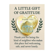 Valentines Day Home Decor: Acrylic Heart-Shaped Thank You Card Pocket Decoration, Golden & Blue House Appreciation Gift – Compatible with Standard