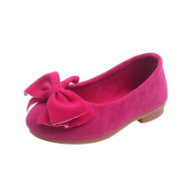 Girl's Bow Dress Shoe Classic Solid Square Toe Ballet Flats Comfort Casual Flats Lightweight Slip On Loafers Suede Dress Shoes Hot Pink 2-3 Years