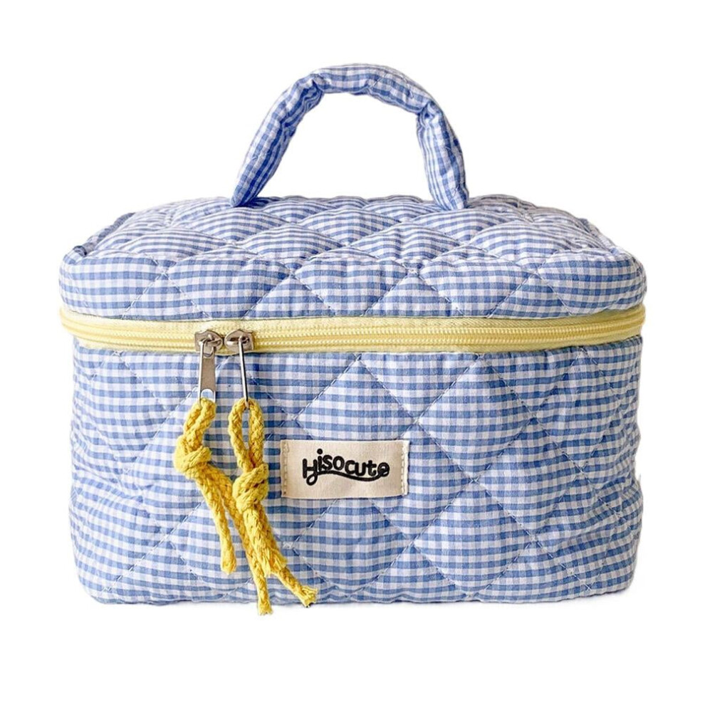 Large Capacity Portable Plaid Cosmetic Bag Made of Dacron and Cotton for Home Bathroom and Travel