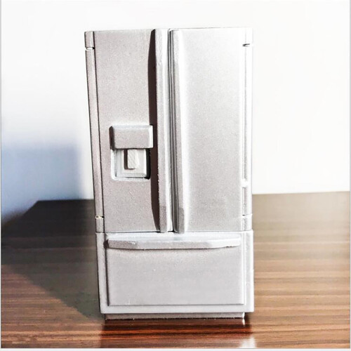 1:12 Mini Doll House Simulation Refrigerator Model White Silver Gray
