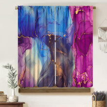 Marble Curtains Watercolor Blue-Purple Gold Line Print