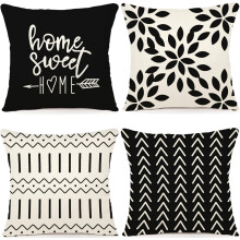 Pillow Covers 18x18 Set of 4, Modern Sofa Throw Pillow Cover, Decorative Outdoor Linen Fabric Pillow Case for Couch Bed Car, Black