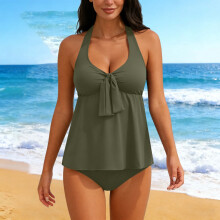 Women's Tankini Swimsuit Padded Bralette Halter Backless