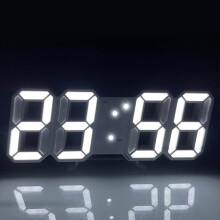 LED Digital Wall Clock with Date, Temp & 12/24H Display, Adjustable Brightness, Snooze, Night Light – White