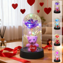 Preserved Rose Teddy Bear Ornament with LED Light 6.1x3.35