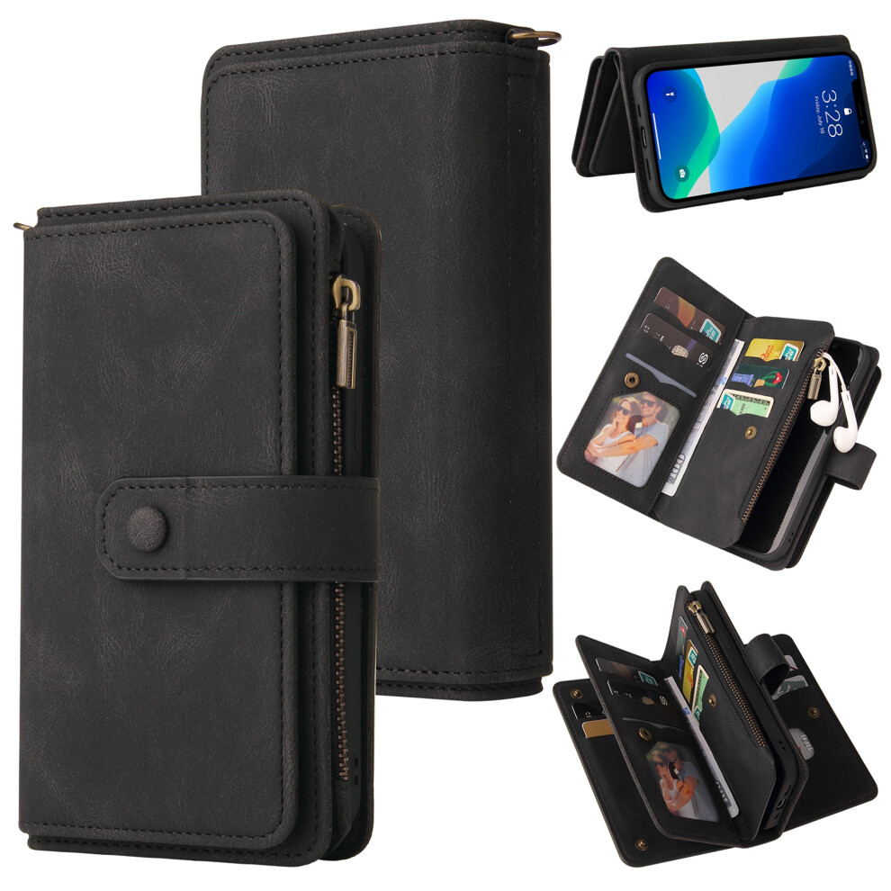 Retro Magnetic Leather Wallet Case For Iphone 11 (6.1"), Flip + Kickstand + Zipper + Shockproof, Black 9422877984770