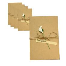 Dried Flowers Greeting Cards, Handmade Vintage Kraft Blank Note Card, for Birthday Wedding Party Teacher College, 6.29x4.33in, 5pcs, Khaki