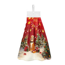 Torchon de cuisine lavable avec boucle, motif sapin de Noël et chat