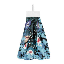 Sharks Hanging Kitchen Towels (2 pcs), Quick-Dry, Machine Washable, Snap Button, Compatible with Kitchen, Bathroom, Living Room
