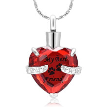 Crystal Heart Urn Necklace for Ashes Pet Paw Print Heart Cremation Jewelry - My Best Friend Pawprint Memorial Urn Necklace for Cat / Dog
