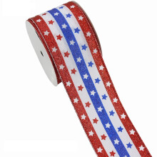 4th of July Patriotic Ribbon, 2.5" x 10 Yds Stars & Stripes Wired Edge Ribbon, Red White Blue Burlap – DIY Crafts, Gift Wrapping, Compatible with