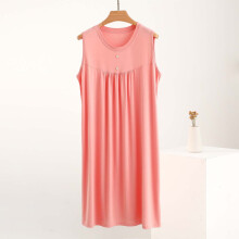 Women's Soft and Breathable Sleeveless Round Neck Button Front Solid Color Nightgown Casual Sleepwear