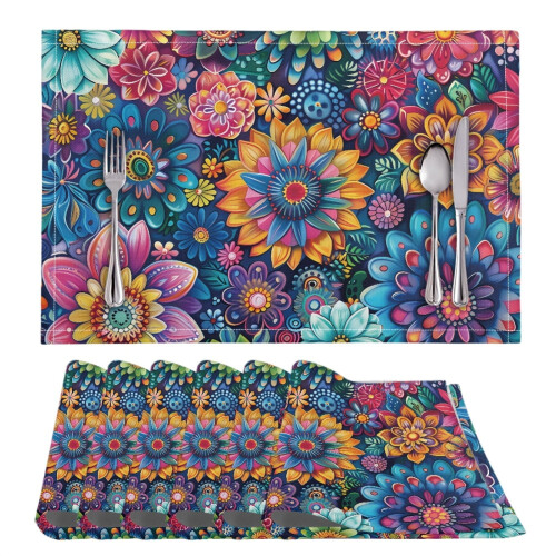 Boho Mandala Blomsterdækkeservietter Skridsikre PVC-Polyester 6 stk.