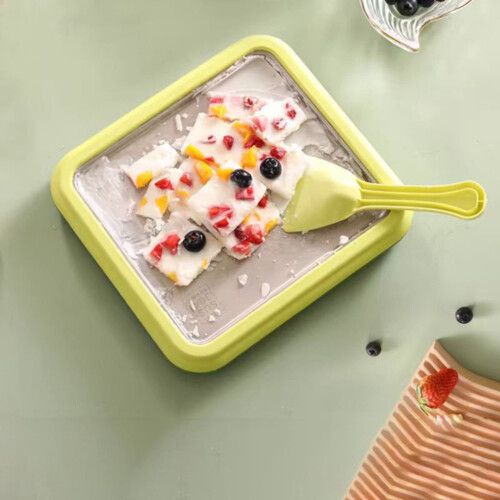 Yogurt Pot Green Ice Roll Maker Plate with Spatulas and 2