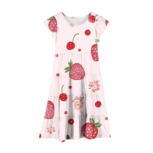 Mädchenkleid mit Blumenmuster, Volantärmeln und 2