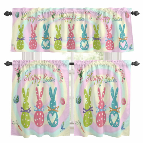 Easter Kitchen Curtains and Valances Set Spring Green Pink