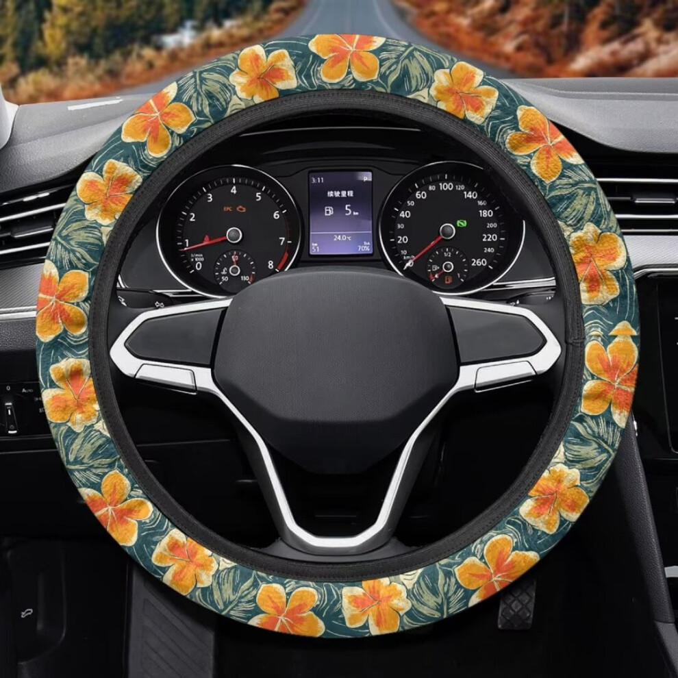 Hibiscu Auto Wheel Cover For Women Â Modern, Breathable Fuzzy Steering Wheel Protector With Elastic Edge, Compatible With Most Cars 9399596716060