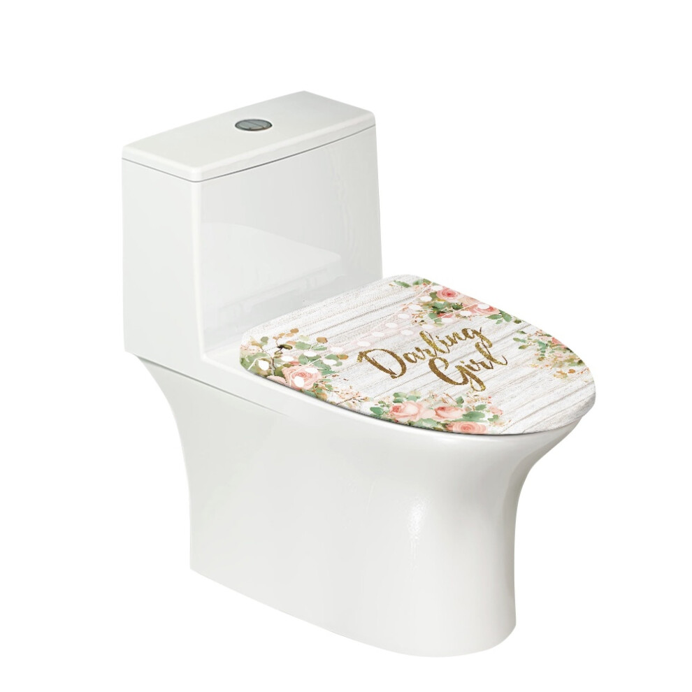 Darling Girl Flower Print Toilet Lid Cover, Universal Fit, Elastic Edges, Washable & Reusable Â Compatible With Most Lids 9422877502813