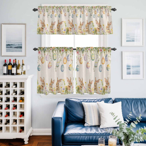 Easter Rabbit Kitchen Curtains and Valances Set Linen 1