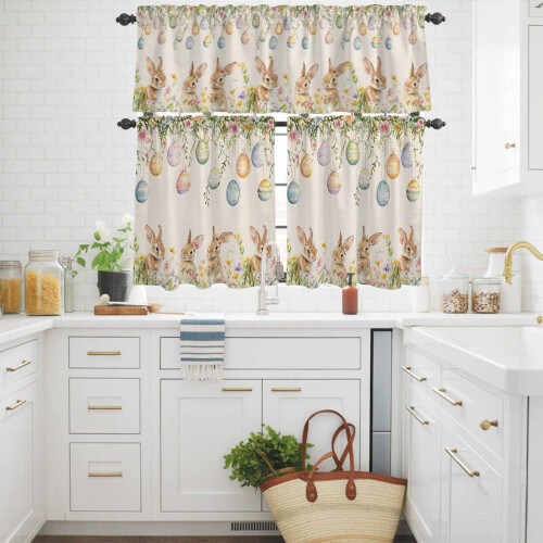 Easter Rabbit Kitchen Curtains and Valances Set Linen 2