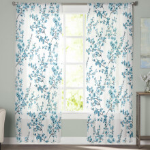 Sheer Curtains 52"x63", Winter Blue Watercolor Flower Bud Design, Light Filtering Voile Drapes with Rod Pocket, 2 Panels, Compatible with Standard
