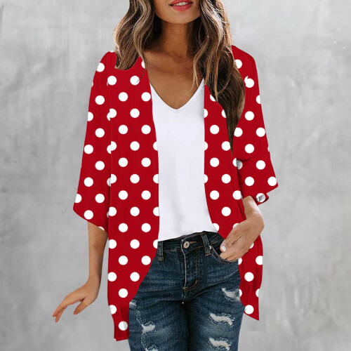 Women's Polka Dot Cardigan Three-Quarter Sleeve