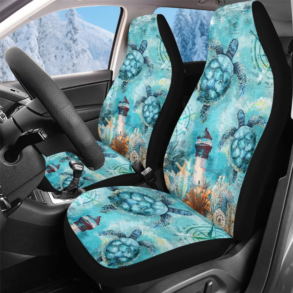 2-Pack Ocean Turtle Car Seat Covers For Front Seats, Universal Fit For Most Cars, Trucks, Vans & Suvs, Sideless Design, Compatible With Most Models Coral 9399596718385