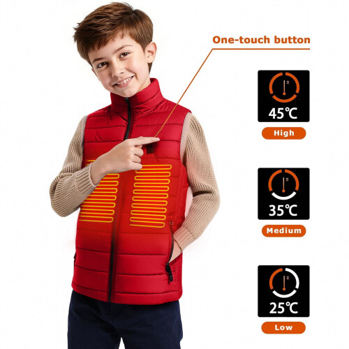 Κόκκινο Θερμαινόμενο Φανελάκι Camisole 9 Ζωνών για Παιδιά, Αμάνικο Θερμαινόμενο 1
