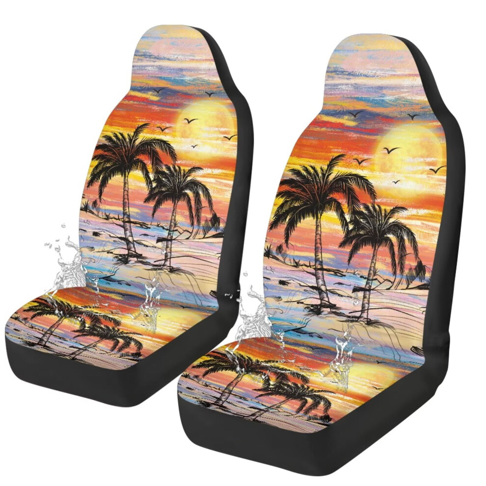Car Seat Covers Waterproof Breathable Palm Tree Design 2 Pcs 9180435724434