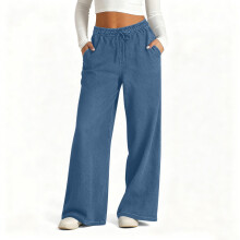 Damen-Freizeithose im Jeans-Stil, elastischer Bund, zwei Taschen