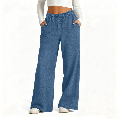 Damen-Freizeithose im Jeans-Stil, elastischer Bund, zwei Taschen