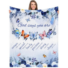 Blue Rose Butterfly Christian Blanket for Women, 50"x60", Ultra-Soft Plush with Bible Verse & Inspirational Thoughts – Compatible with Prayer &