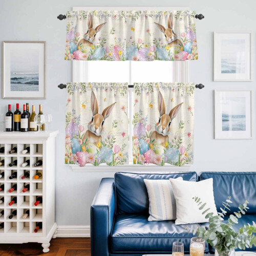 Easter Rabbit Kitchen Curtains and Valances Set Beige 1