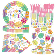 140Pcs Easter Party Supplies: Eggs, Plates, Napkins – Disposable Tableware Set for 20 Guests, Compatible with Easter Decor