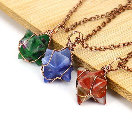 Colar de bronze antigo com pingente Merkaba de cristal natural 1