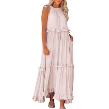 Boho maxiklänning för kvinnor, beige L