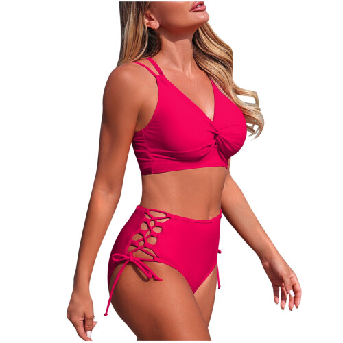Women's V-neck bikini set with cross-back and side-tie 1