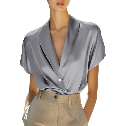 Blazer uni pour femme à revers cranté et manches courtes 1