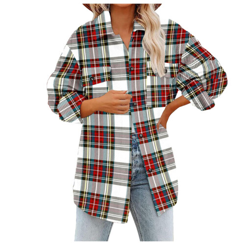 Dame Oversized Ternet Flannel Jakke Rød XXL
