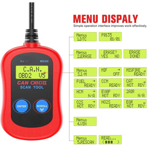 MS300OBD2Scanner Code Reader, Απενεργοποίηση λυχνίας ελέγχου κινητήρα, Ανάγνωση και διαγραφή 2