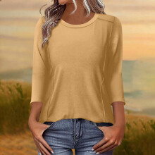 Women's Casual Round-Neck Blouse 3/4 Sleeve Loose Fit