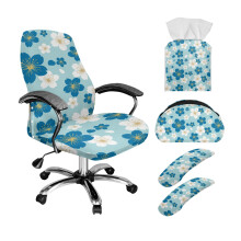 Ensemble de housses de chaise de bureau à imprimé fleurs de cerisier bleues, 5 pièces