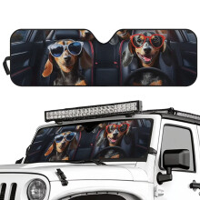 Windshield Sun Shade for 2018–2025 Jeep Wrangler JL/JLU & 2020–2025 Gladiator – UV-Blocking, Dachshund Design, Keeps Car Cool
