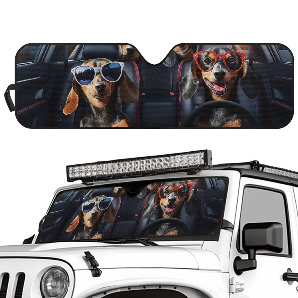 Windshield Sun Shade For 2018Â2025 Jeep Wrangler Jl/Jlu & 2020Â2025 Gladiator Â Uv-Blocking, Dachshund Design, Keeps Car Cool 9399596716930