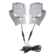 2PC Winter USB Heated Gloves Fingerless USB Hand Warmer Electric Hand Warming Gloves Heated Mittens with Button, Grey 15.5*9cm