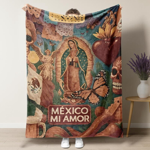HELLOYOUNG Κουβέρτα Día De Los Muertos – Φανελένιο Ριχτάρι Sugar Skull, Μαλακό Φλις, Συμβατό με 2