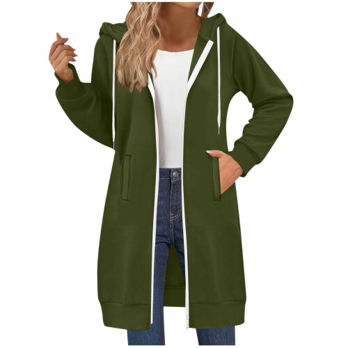 Damen-Kapuzenpullover mit langen Vordertaschen und 1