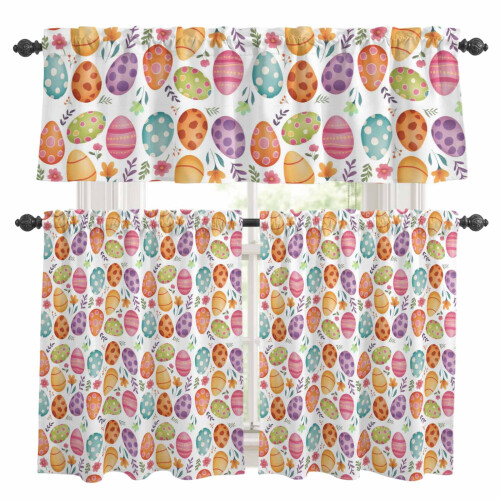 Easter Eggs Kitchen Curtains and Valances Set Purple Orange