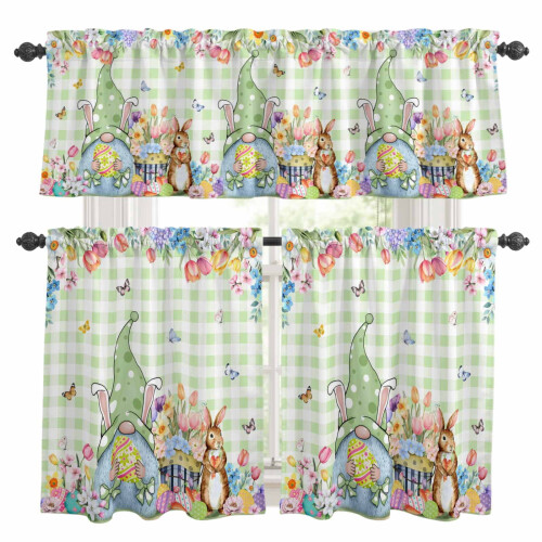 Easter Kitchen Curtains and Valances Set Green Plaid